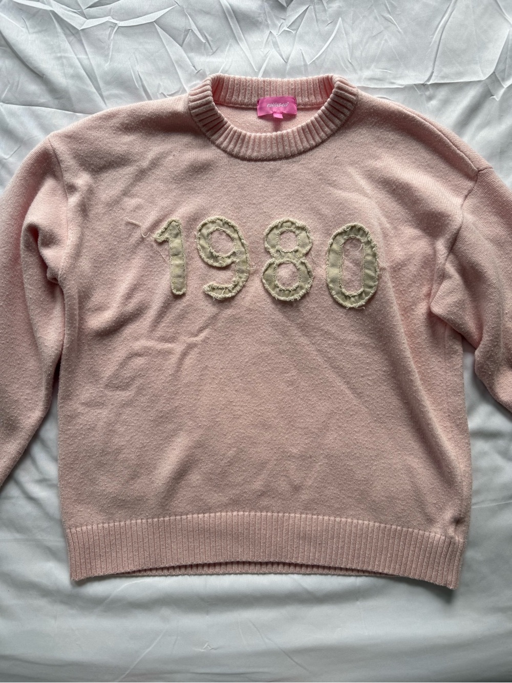 Edikted Pink "1980" Graphic Knit Sweater Size Small
